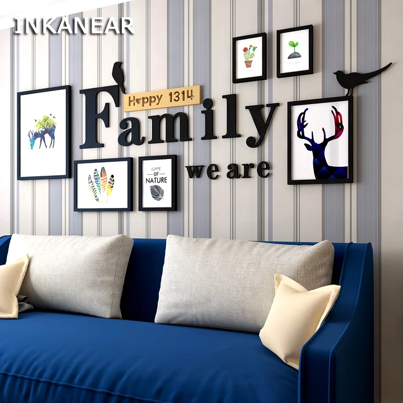 

European Big Size with Painting Photo Frame Set Family Letter Fashion Home Decor Wood Wall Decoration Family Picture Frame Wall