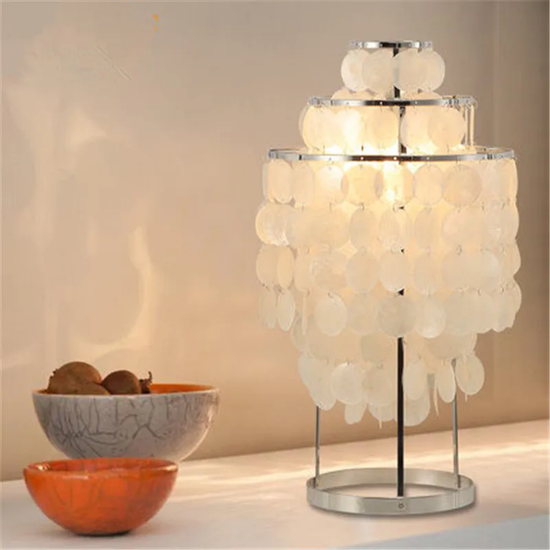 Modern Table Lamp Unique Style Capiz Shells Polished Chrome Table