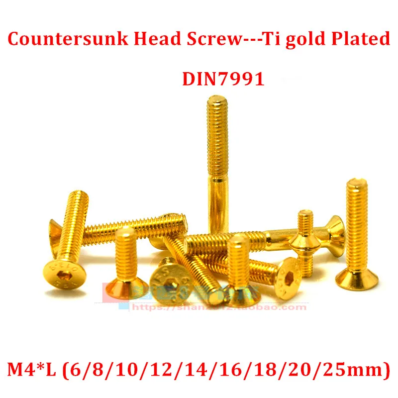 

20pcs M4 Allen Screws Hex socket Flat Head Screw Carbon steel Ti gold Plated Countersunk Head Allen Machine Screw Bolt