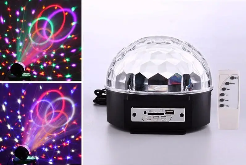

6 Colors Mini RGB MP3 LED Crystal Magic Ball Light And Music Ball Stage Effect Light With USB Disk Remote Control Bluetooth Ball