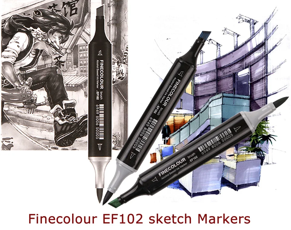 Finecolour EF102 кисти художественные маркеры 240 цветов тонкие и кончик кисти двухсторонние маркеры для рисования профессиональная Манга