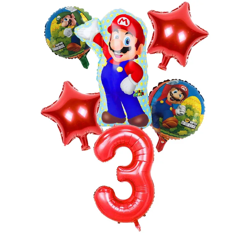 Супер Марио тема одноразовые салфетки чашка пластина Марио тематическая вечеринка на день рождения украшения Марио Bros тематические салфетки 20 шт./упак - Цвет: 40inch number 6pcs