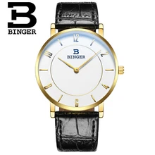 Switzerland Binger fashion leather strap watch man casual brand quartz watches men’s wrist watch hour for male Wristwatch