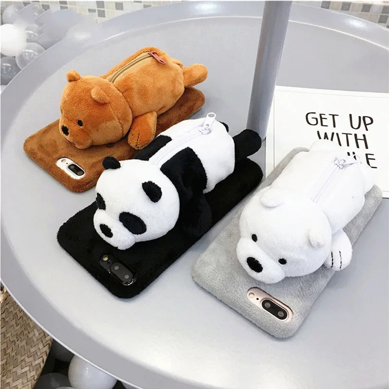 

Phone Case For iphone X 6 6plus 7 7plus 8 8plus 6s 6s plus Cases Cartoon Bears Panda Doll Soft Clothes Zipper Bag for iphonex 10