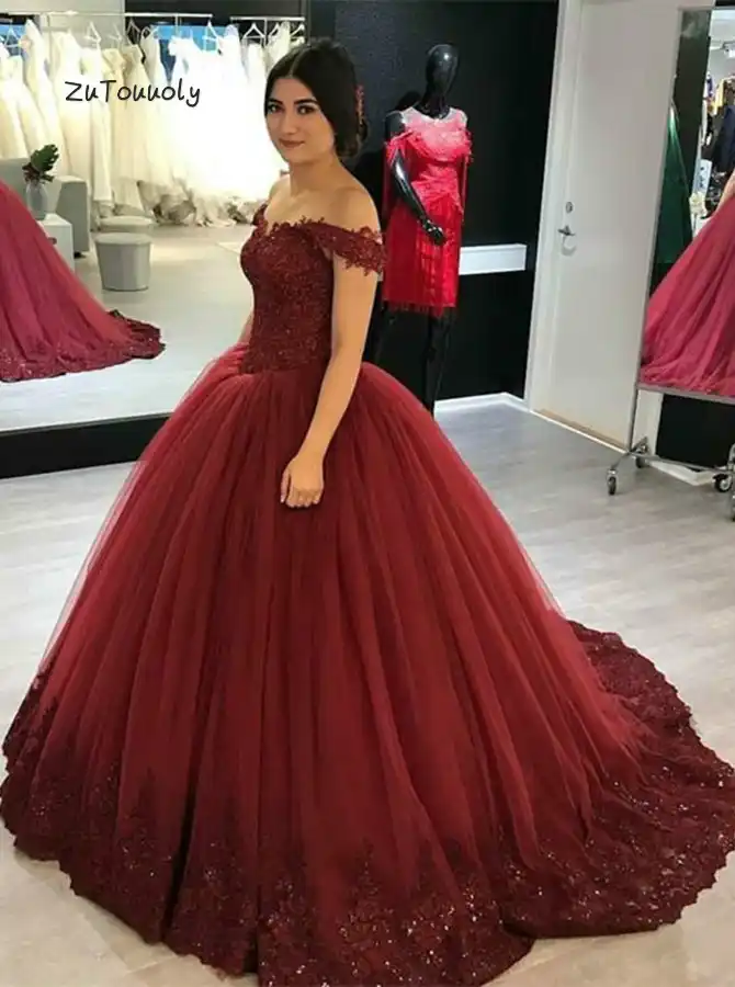 burgundy reception dress