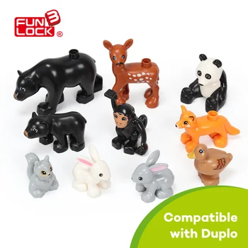 

Funlock Duplo Toys Jungle Animal 10pcs set Blocks Parts Building Educational For Kids