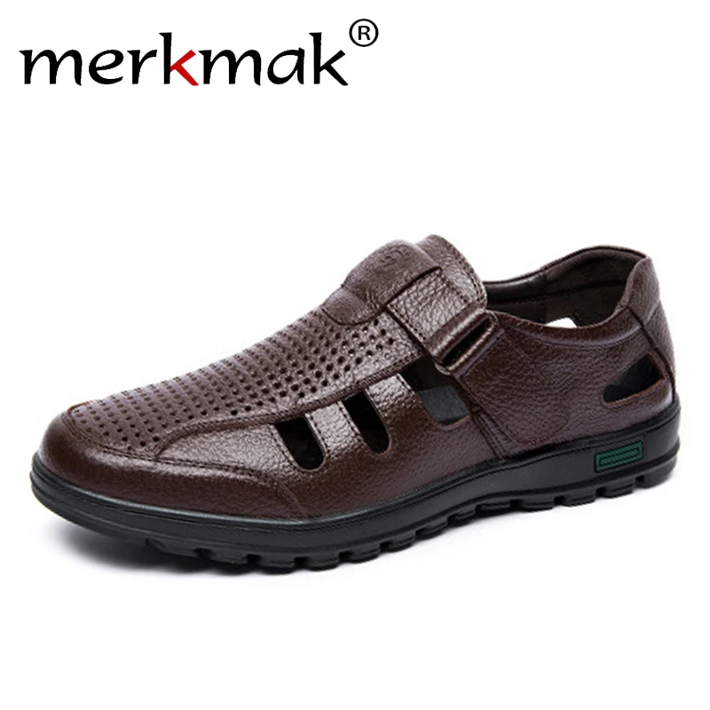 

merkmak Summer Genuine Leather Mens Shoes Casual Brand Men Loafers Hollow Out Breathable Driving Shoes Slip On Moccasins