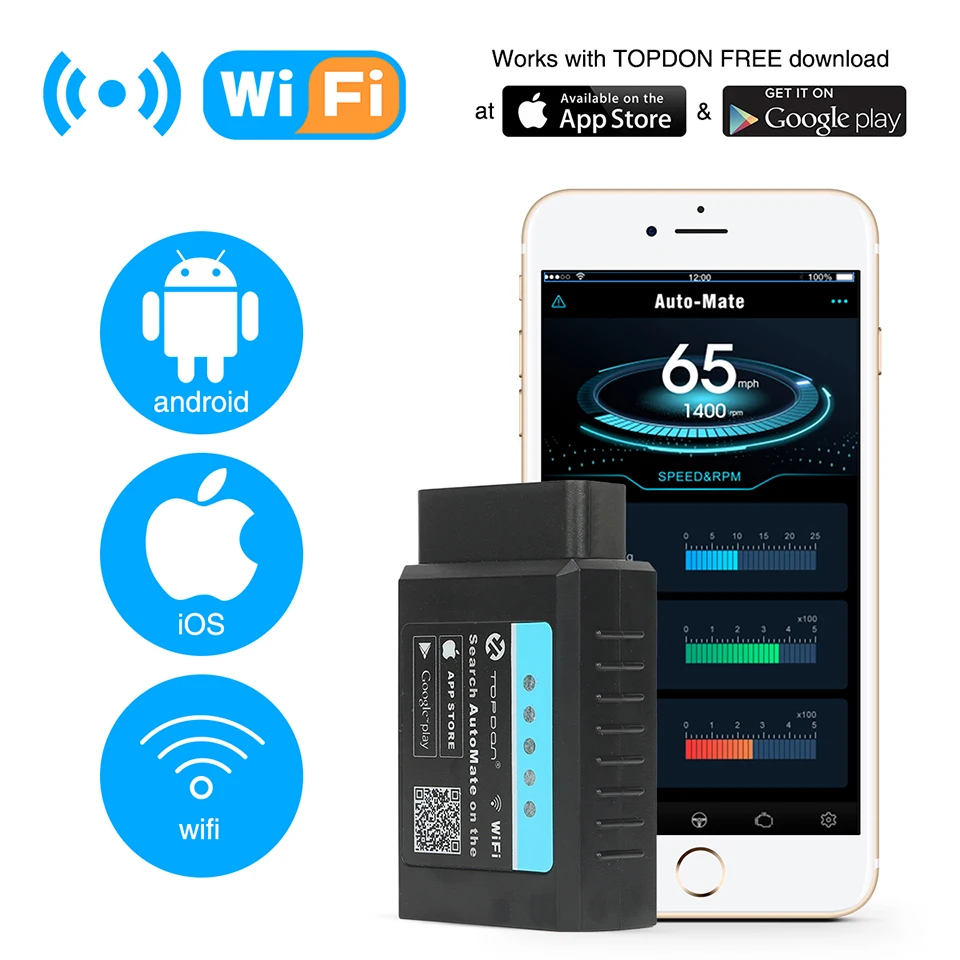 Topdon автоматический ELM327 PICI8F25K80 elm 327 WIFI с полным OBD2 функциями выключения MIL мини
