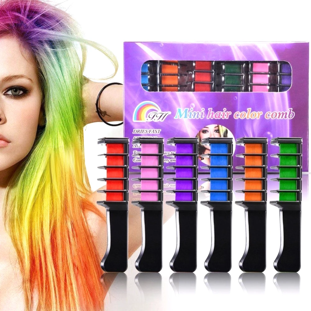 

6pcs/Set Multi-color Temporary Hair Dye Combs Disposable Hair Coloring Crayon Styling Comb Kit Hair Dyeing Tool for Hair Styling