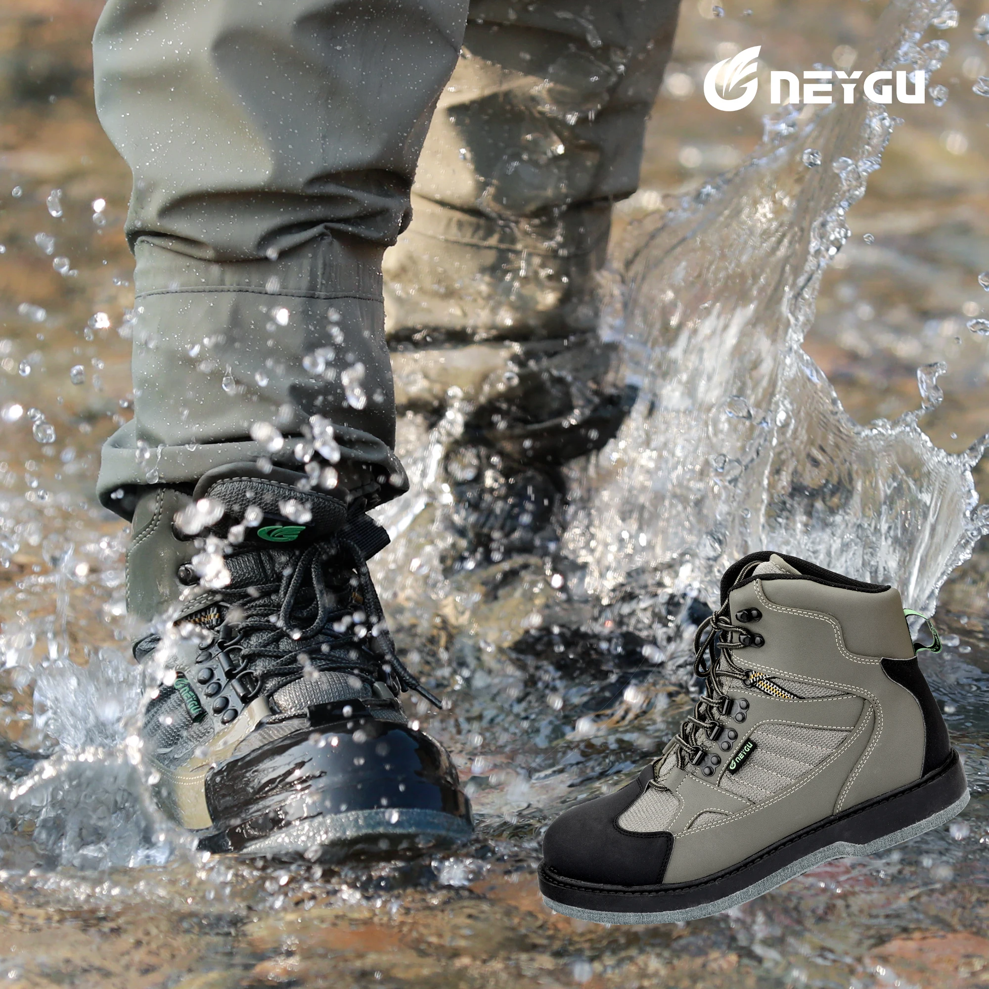 

NeyGu Wading Boots for Rafting, Fishing; the Wader boots have Felt Sole, Rubber Sole options ; Camo Wading Shoes fit for Hunting