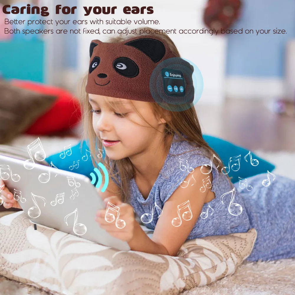 JINSERTA Kids Wireless Bluetooth Earphone Sleep Mask Cartoon Soft Earphones for Eye Mask Music Headset for Answering Phone