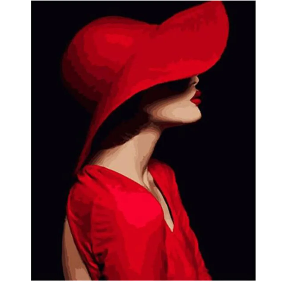 

RIHE Woman with red cap-DIY Painting By Numbers Drawing Canvas Painting By Numbers Kits Paint For Home Wall Art Picture 40x50CM