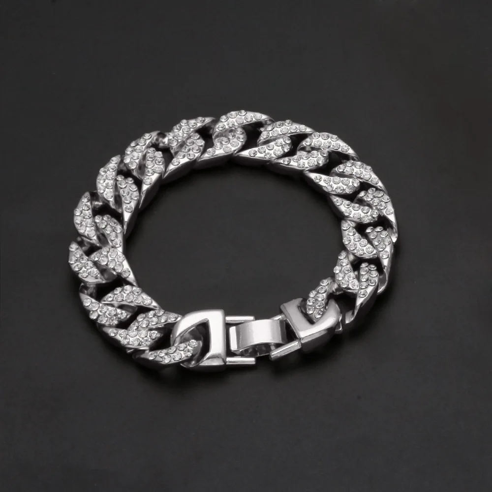 13 мм, золотое, серебряное, мужское колье в стиле хип-хоп, со льдом, со стразами, ожерелье с кольцом, кубинские цепочки, ожерелье, набор s браслетов