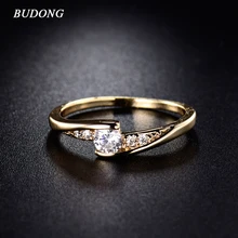 Будонг Мода CZ циркония палец кольца для женщин Свадебные ювелирные изделия золотого цвета кольцо Обручальные кольца вечности Bijoux XUR008
