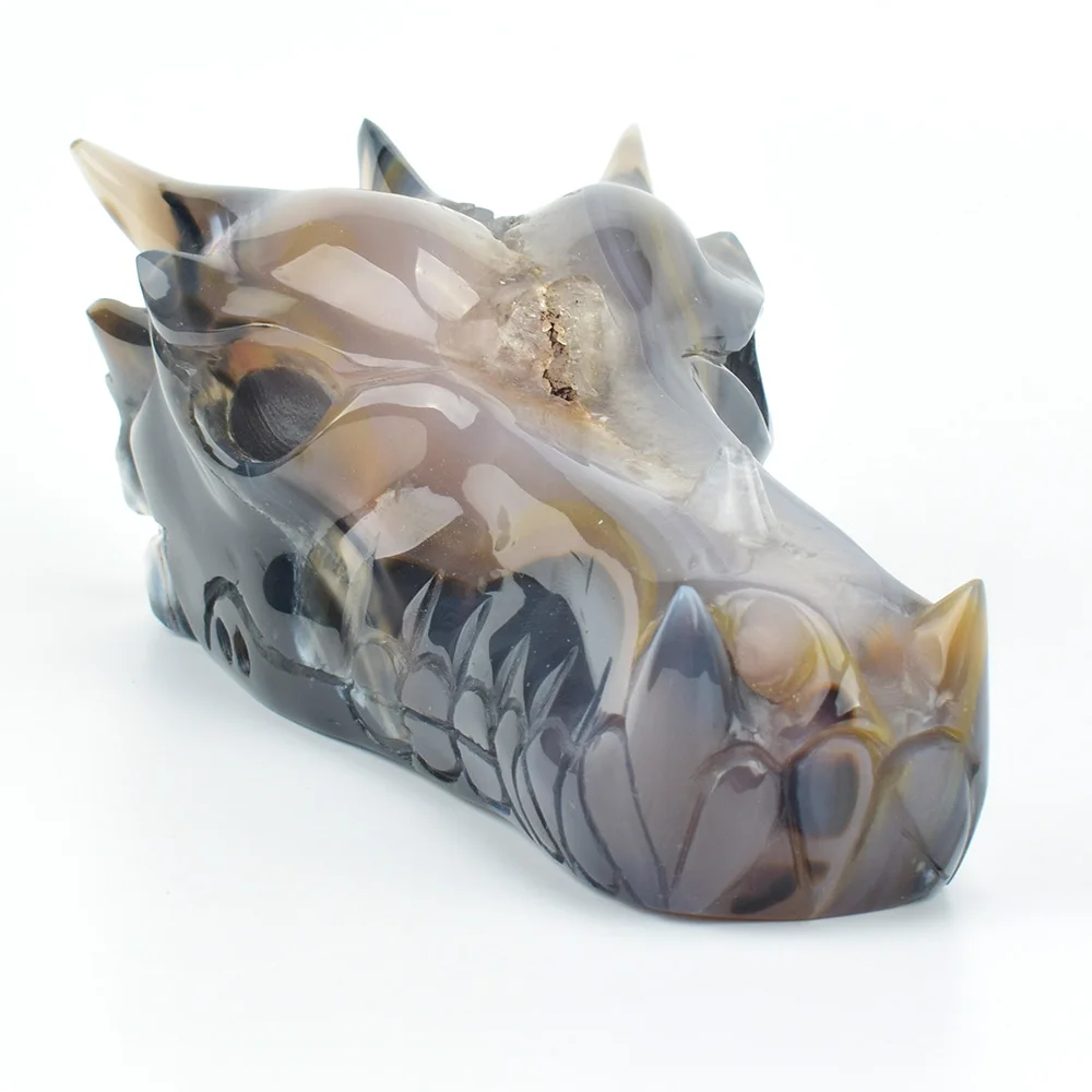

Huge 7''Natural Geode Agate Carved Crystal Dragon Head Skull Statue Realistic Healing Stone Carving Craft Sculpture Home Decor