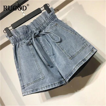 

RUGOD 2019 New Arrival Women Denim Shorts Elastic High Waist String Pockets Loose Shorts Korean Style Modis Mujer Hot Shorts