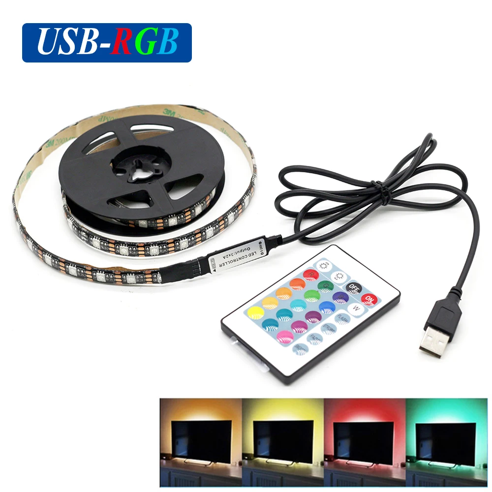 DC5V USB RGB светодио дный полосы SMD5050 Гибкий свет лампы светодио дный свет ТВ фонового освещения клейкая лента 50 см 1м 2м RGB дистанционного