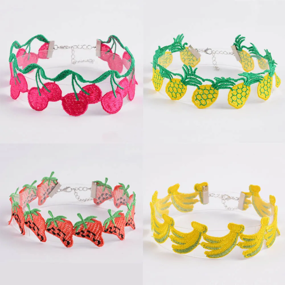 

Cool Creative Fruit Style Art Small Fresh Lace Embroidery Choker Collars Refreshing A Summer for women jewelry