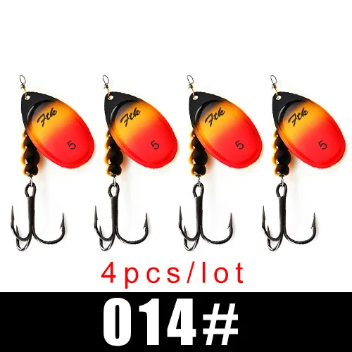 FTK New 1#-5# 5pcs/lot or 4pcs/lot Similar as Copper Spinner Bait Fishing Lure With Treble Hooks Hard Baits Spoon Pike - Цвет: 014