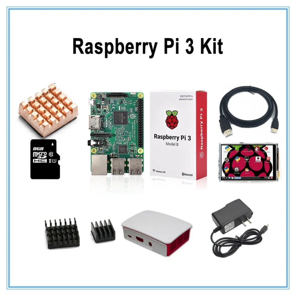 Diy Kit Raspberry Pi 3 Model B Board+New version 3.5 inch Touch Screen+8GB TF Card+2.5A Power Supply+ABS Case+HDMI Cable Diy Kit Raspberry Pi 3 Model B Board+New version 3.5 inch Touch Screen+8GB TF Card+2.5A Power Supply+ABS Case+HDMI Cable