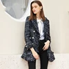 Abrigo de tweed azul oscuro para mujer, chaqueta de una pieza de largo medio, Otoño/Invierno, nueva pequeña fragancia, abrigo chaqueta Mujer ► Foto 3/6