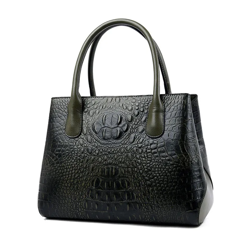 Женская Роскошная сумка из натуральной кожи высокого качества, классическая сумка с узором «крокодиловая кожа», женские сумки среднего возраста, большая вместительность, OL, с верхней ручкой - Цвет: Green Crocodile