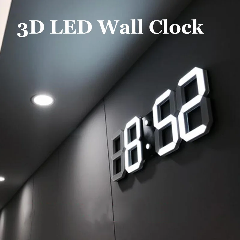3D LED Wall Clock Modern Digital Alarm Table Clocks Nightlight Saat