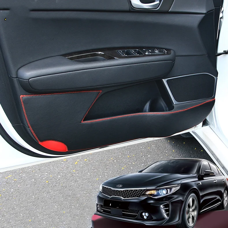 

leather Car Inner Door Styling Protector Side Edge Protection Pad Anti-kick Mats Cover Stickers 4pcs For Kia optima 2016-2018