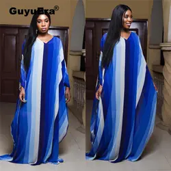 GuyuEra Новое поступление африканские платья для Womne Лидер продаж градиентная полоса Принт Свободные большие качели платье плюс размер s-xl
