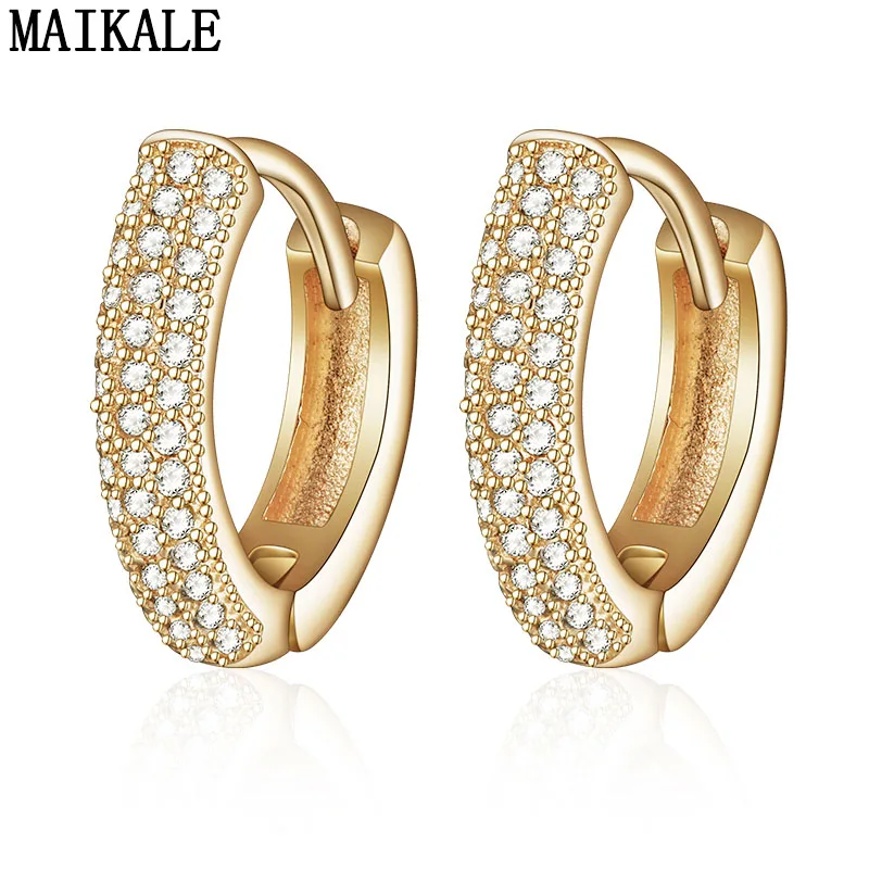 

MAIKALE Korean Style Luxurious Round Ear Studs Zirconia earrings White Simple New Year Koreann Earrings For Women Holiday Gift