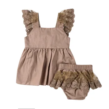 

Lace Backless Dress Bow Cotton Briefs 2Pcs Set Clothing Girl 2017 New Baby Girls Clothes Sets 2pcs Summer Sunsuit Outfit