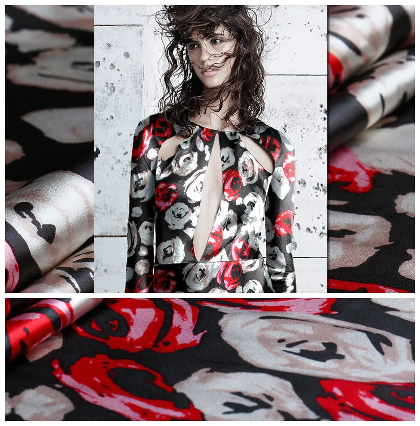 

Free shipping! Stretch fabric inkjet printing heavy silk dress fashion silk fabrics wholesale high quality silk cloth