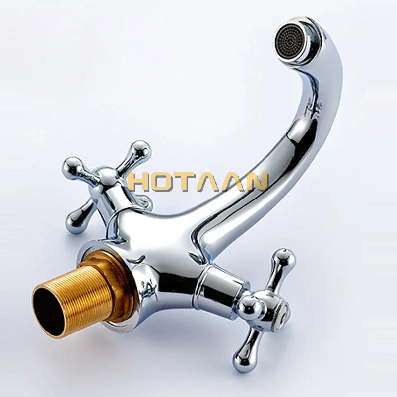 HOTAAN Solid Brass Chrome Plated Double Handle Control Antique Faucet Kitchen Bathroom Basin Mixer Tap Robinet 5021-C