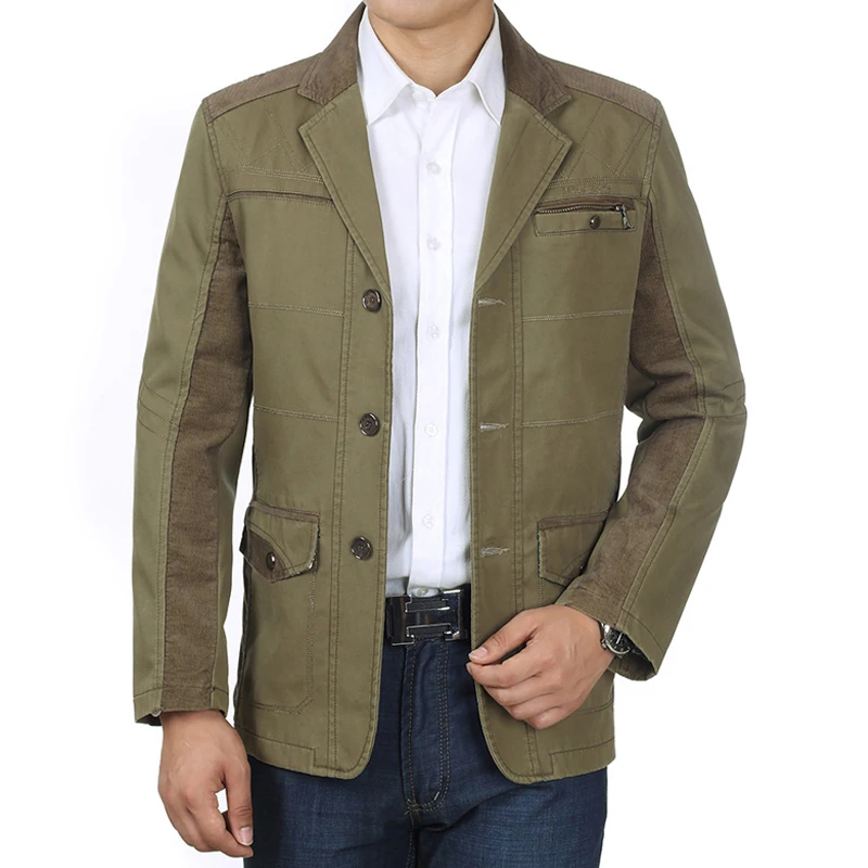 2017 Spring Fall Casual Business Man's Army Green Khaki Long Sleeve