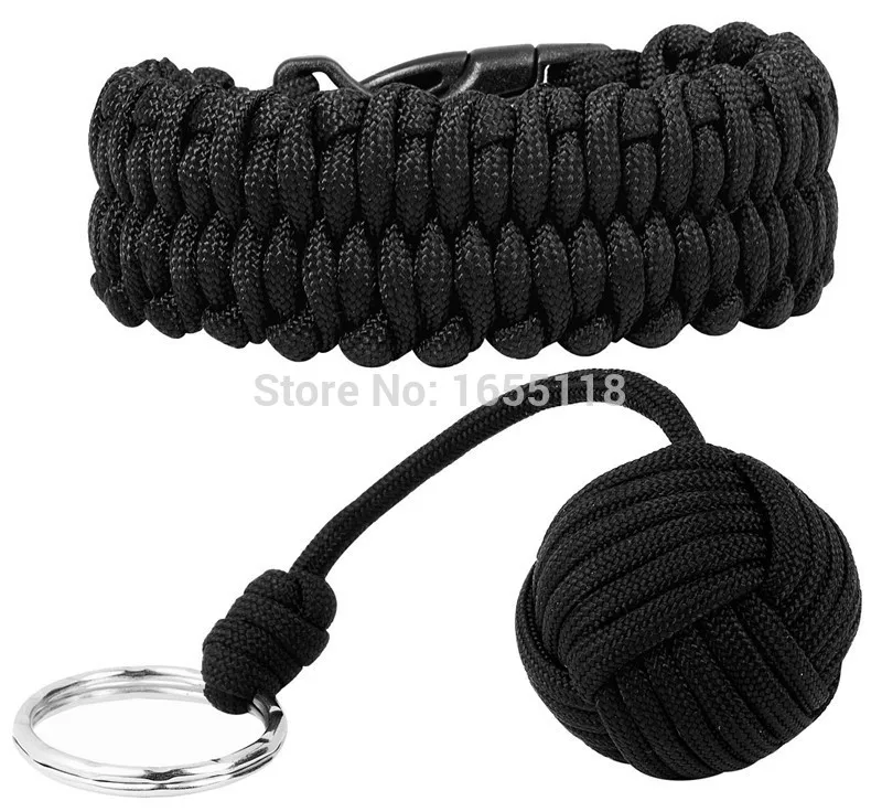 

550 lb Paracord Survival Bracelet and 550 Paracord Key Lanyard Monkey Fist Self-defense Steel Core Keychain