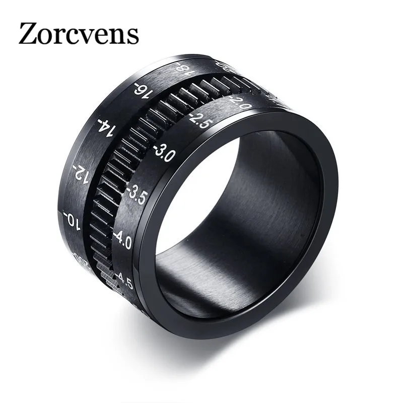 ZORCVENS мужские кольца из нержавеющей стали модные черные линзы камеры кольцо для мужчин ювелирные изделия Spinner группа фотографов аксессуары