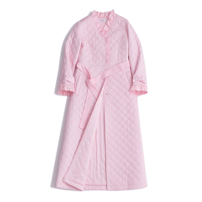 Зимний хлопковый спальный халат женская теплая Пижама принцессы женский плотный халат с длинными рукавами кимоно DS1008-2
