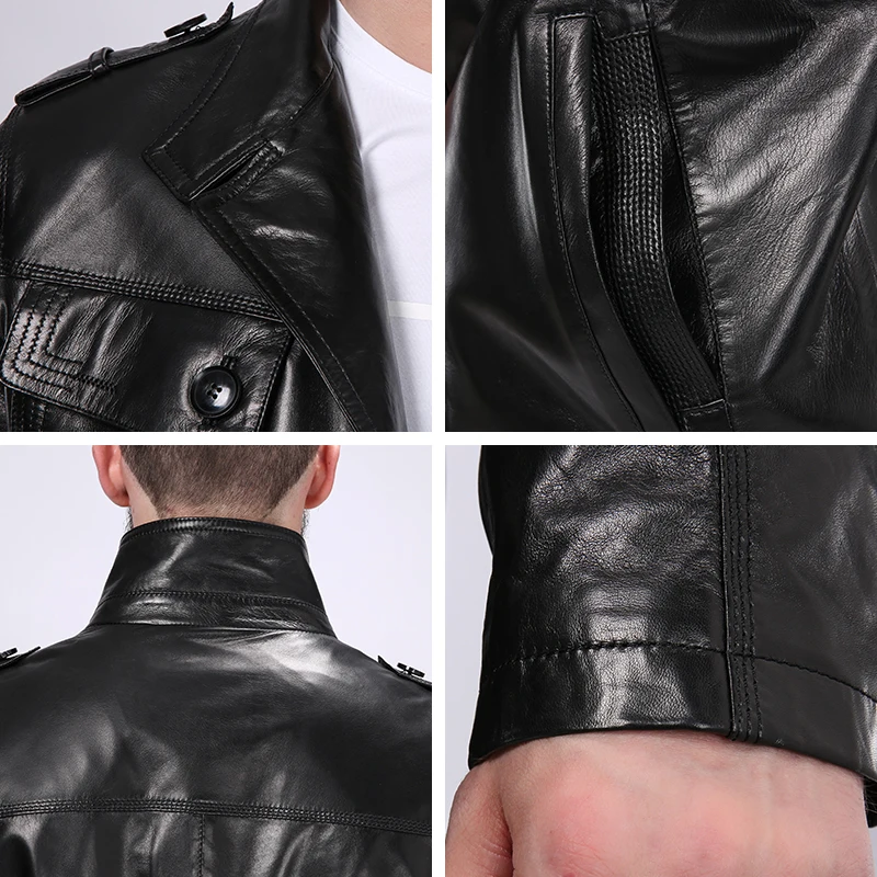 AMSIIKE 2017 Мужская Чёрная Кожаная Куртка Воротник Стойка A13256|jacket jacket|jacket leather jacketjacket