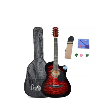 

Cool CSP3800C 38 Tiger Red Stripe Cutaway Folk Guitar Red with Bag Strap Pick