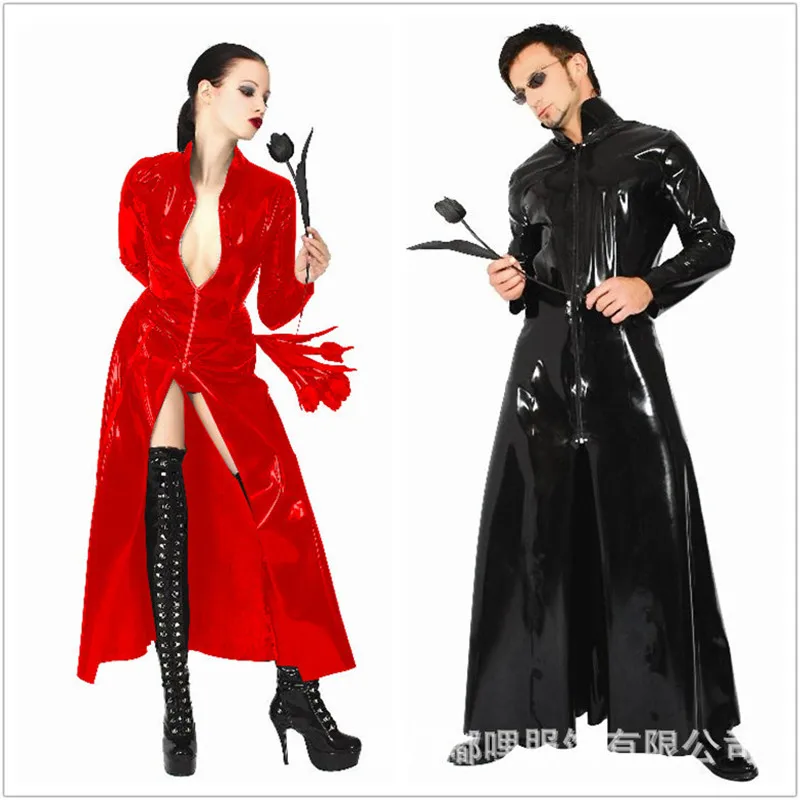 Список мужчин и женщин Matrix Neo длинное черное кожаное пальто Косплей черный плащ лакированная кожа соединенный диджей ночной клуб ds вечерние услуги