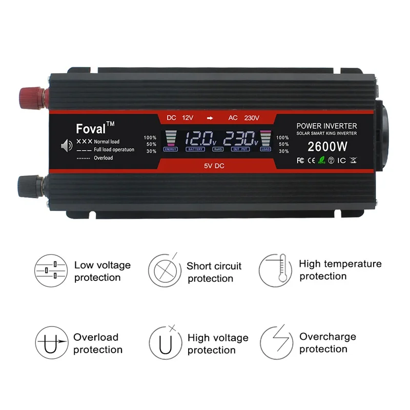 US $33.52 1500w2000w2600w Power Inverter Modified Sine Wave Lcd Display Dc 12v To Ac 220v Solar 2 Usb Car Transformer Convert Eu Socket