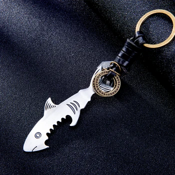 Hot shark bottle opener keychain Alloy multifunction fish corkscrew key chains jewelry New arrived cowhide keyring Accessories