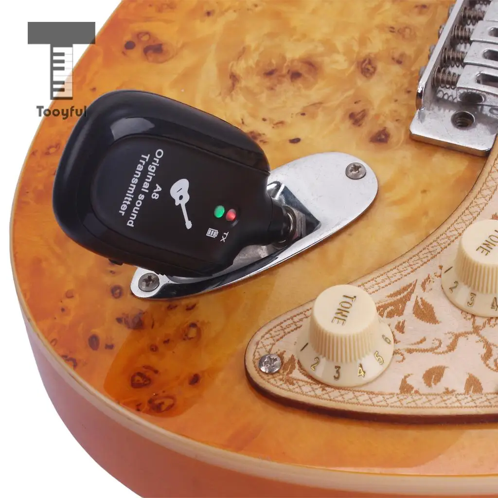 Tooyful UHF Wireless Digital Audio Transmitter Receiver System USB Cable for Guitar Bass Ukulele Mandolin Musical Instrument