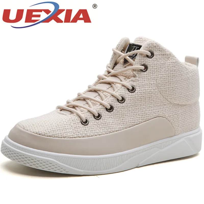 

UEXIA Ne'w High Top Shoes for Male Black Man Boots Flats Autumn Winter Men Shoes Luxury Canvas Rubber Bottom Comfortable Outdoor