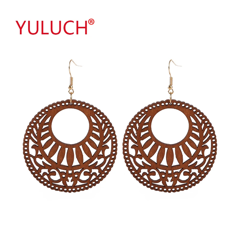 

YULUCH Engraving design natural handmade round hollow national jewelry for fashion African women earrings party gifts