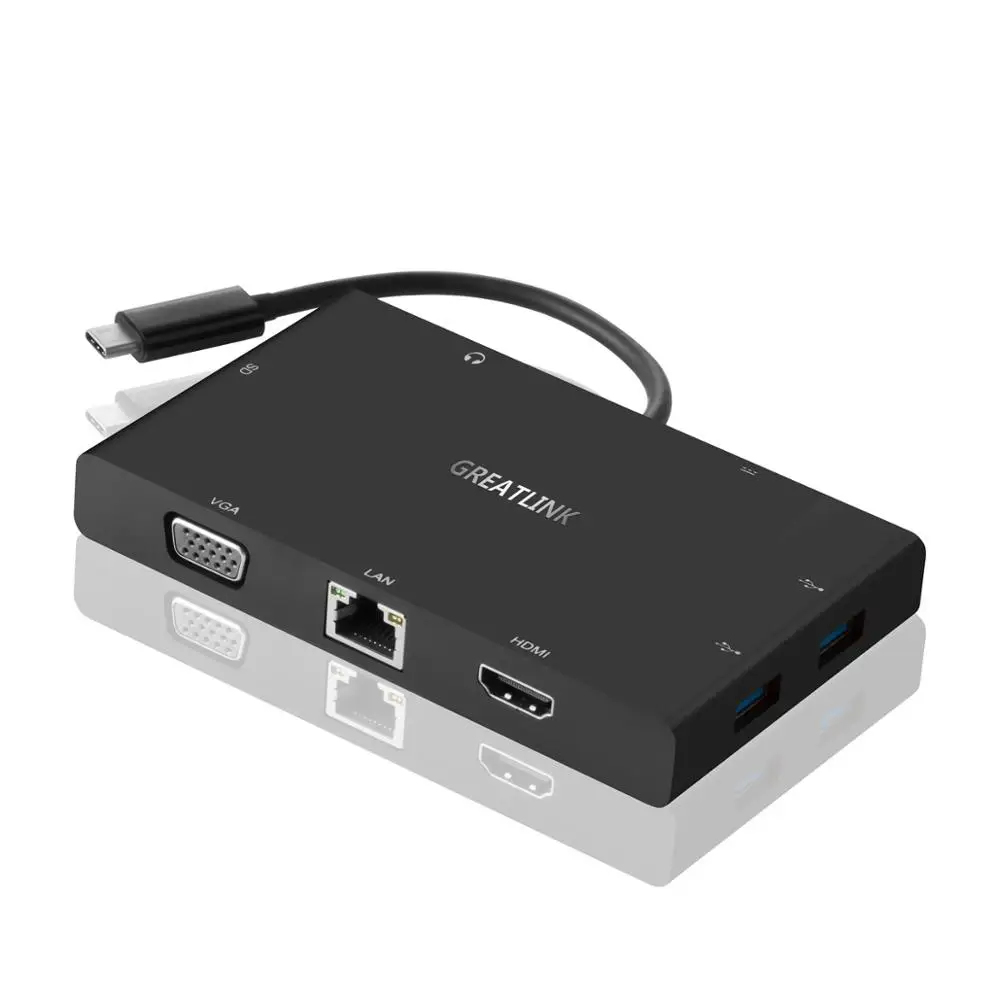 USB C адаптер type-c кабельный удлинитель AUX VGA к HDMI 4K конвертер Jack 3,5 аудио сплиттер, мм RJ45 USB 3,0*2 Thunderbolt 3 док-станция - Цвет: GT-001