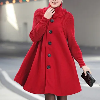 

Turtleneck Loose Coat Woman 2018 Winter Casual Knitting Jacket Vintage Long Sleeve Streetwear Coats Manteau Mujer