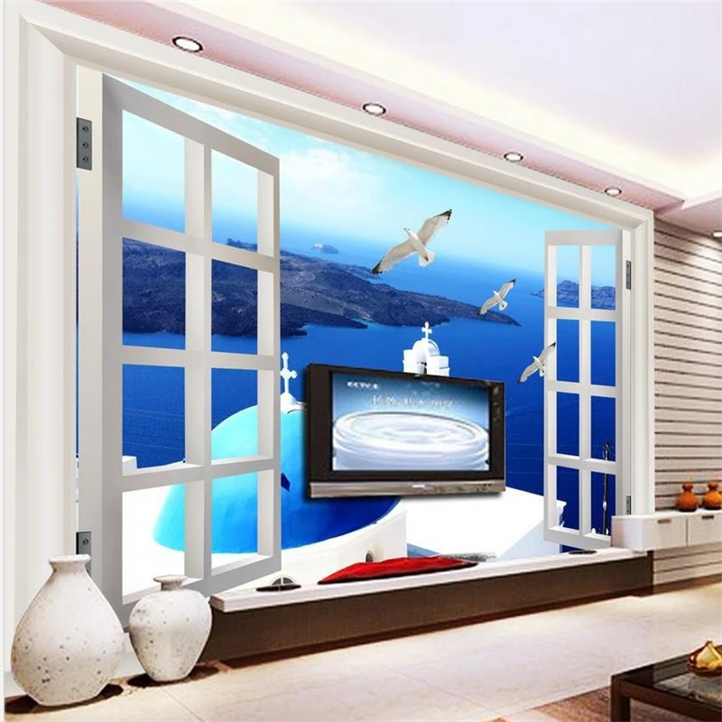 beibehang HD beautiful wallpaper roll Papel de parede window views pattern murals silk cloth stereo 3D love sea mural wall paper