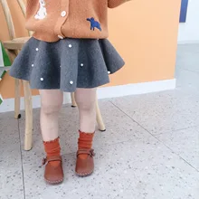 Осенне-зимняя модная юбка-зонтик с жемчугом для маленьких девочек от 1 до 5 лет, Детские повседневные длинные юбки