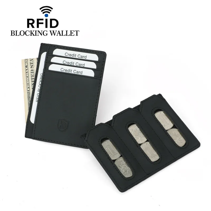 

2019 New Top Layer Leather Coin Purse Taobao Foreign Trade Ultra-thin Coin RFID Card Package